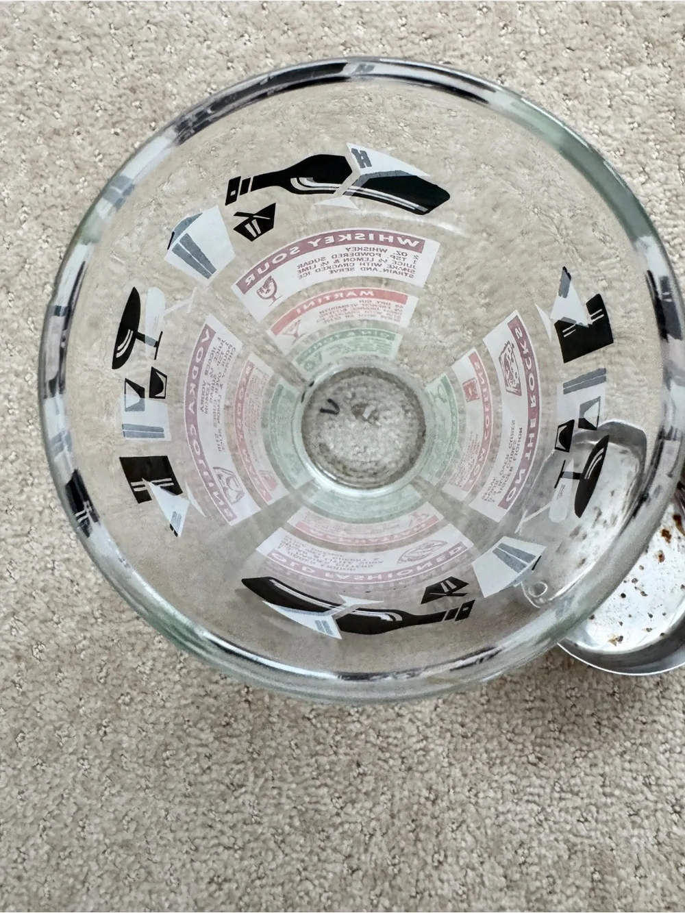 Vintage Glass Cocktail Shaker with Recipes Mid Century Modern Barware Chrome Lid